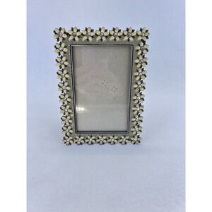 Y2K Floral Rhinestone Picture Frame Enamel Flowers Silver Tone 4x6